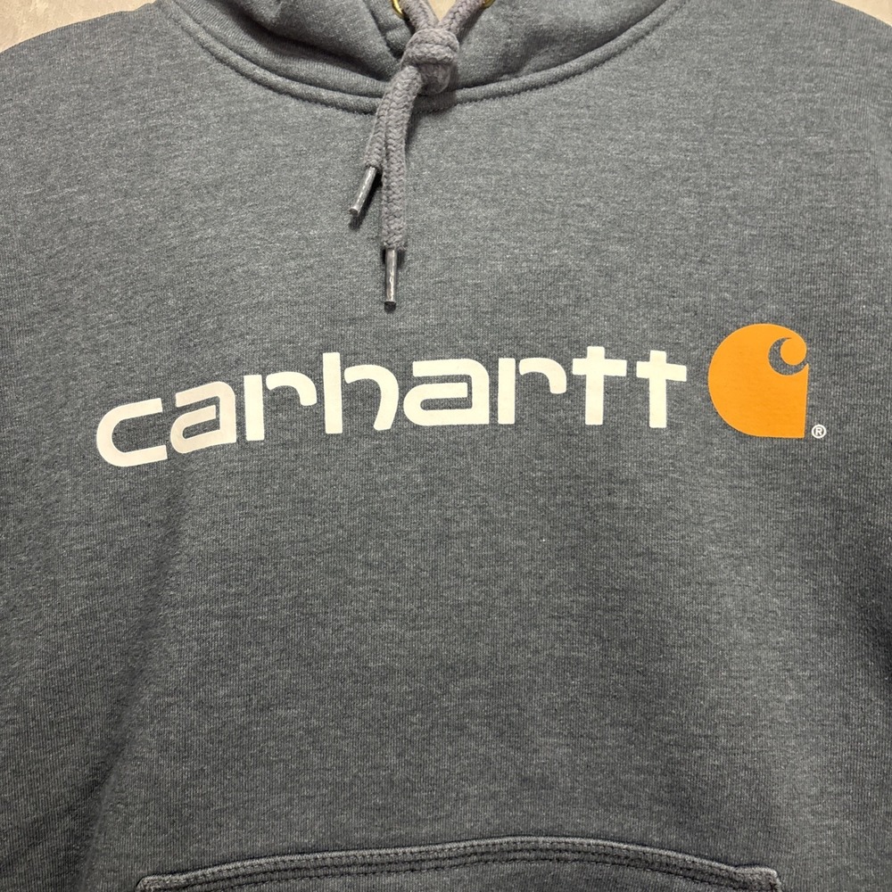 Carhartt Hoodie Adult Med Dark Blue Long Sleeve Pullover Original Fit Logo Mens - Picture 2 of 7